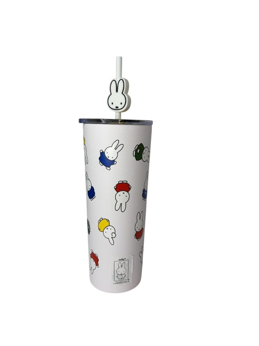 NWT Miffy Bunny All Over Print White Stainless Steel Tumbler with Straw Topper